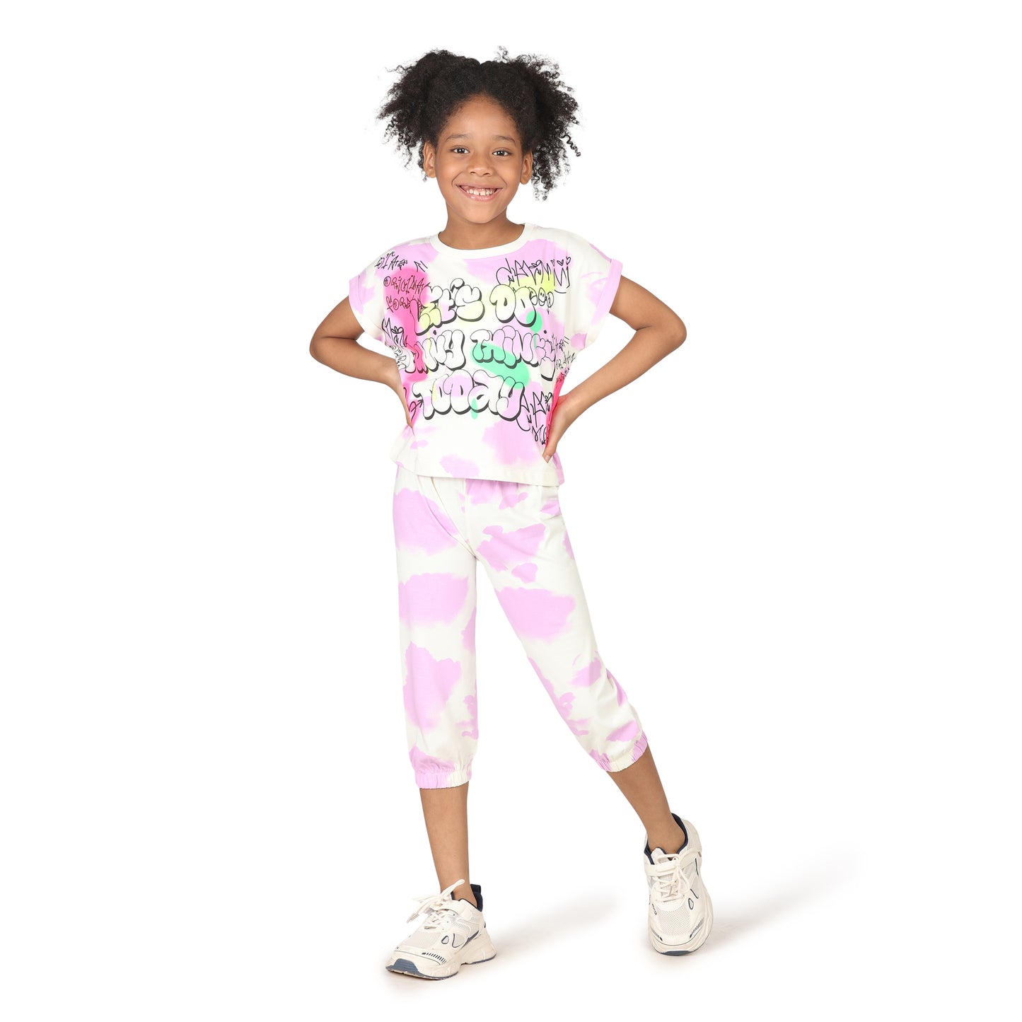 Pampolina Girls Printed Co-Ord Sets-White