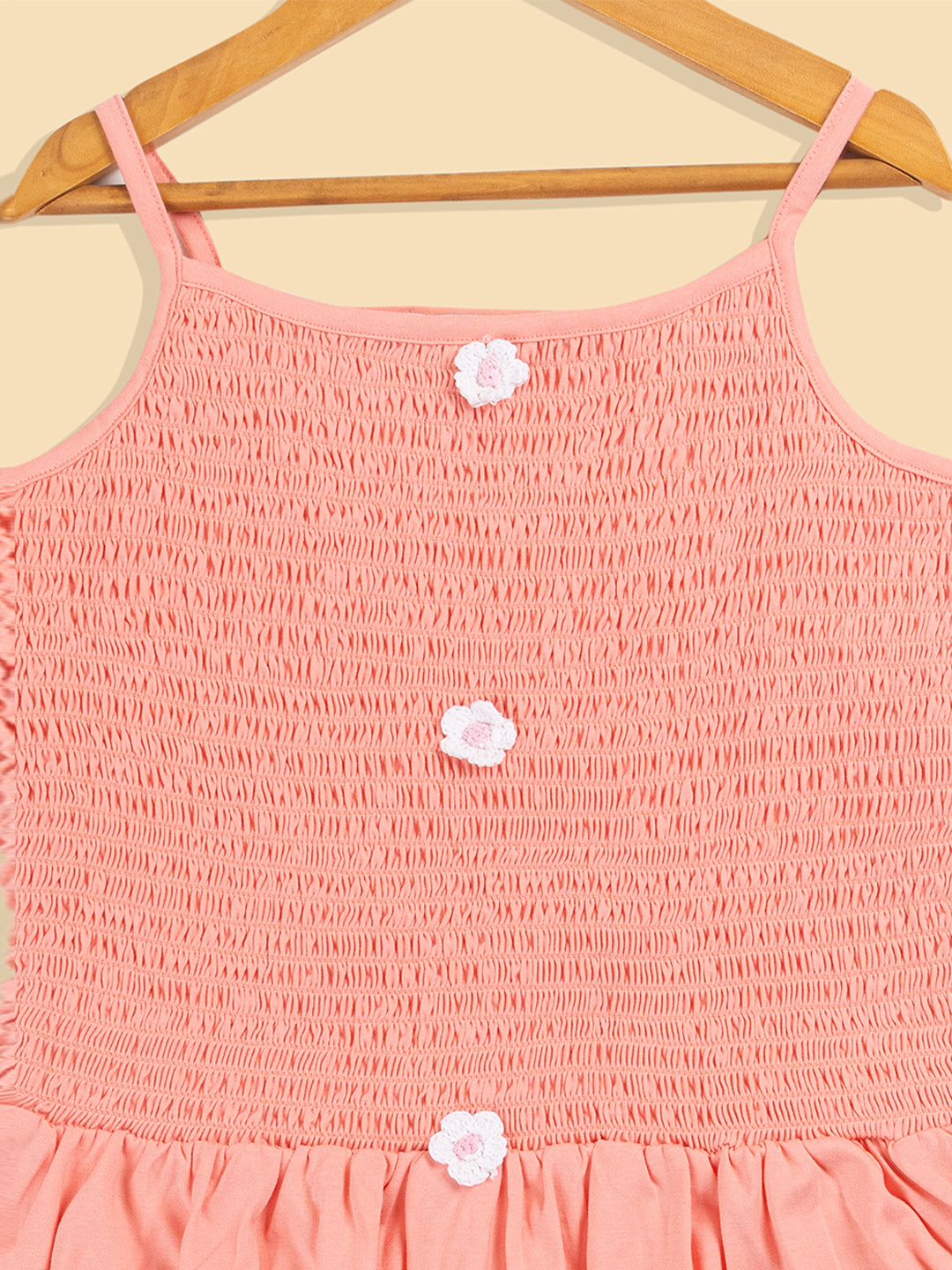 Pampolina Solid Summer Cotton Dress For Baby Girl-Peach