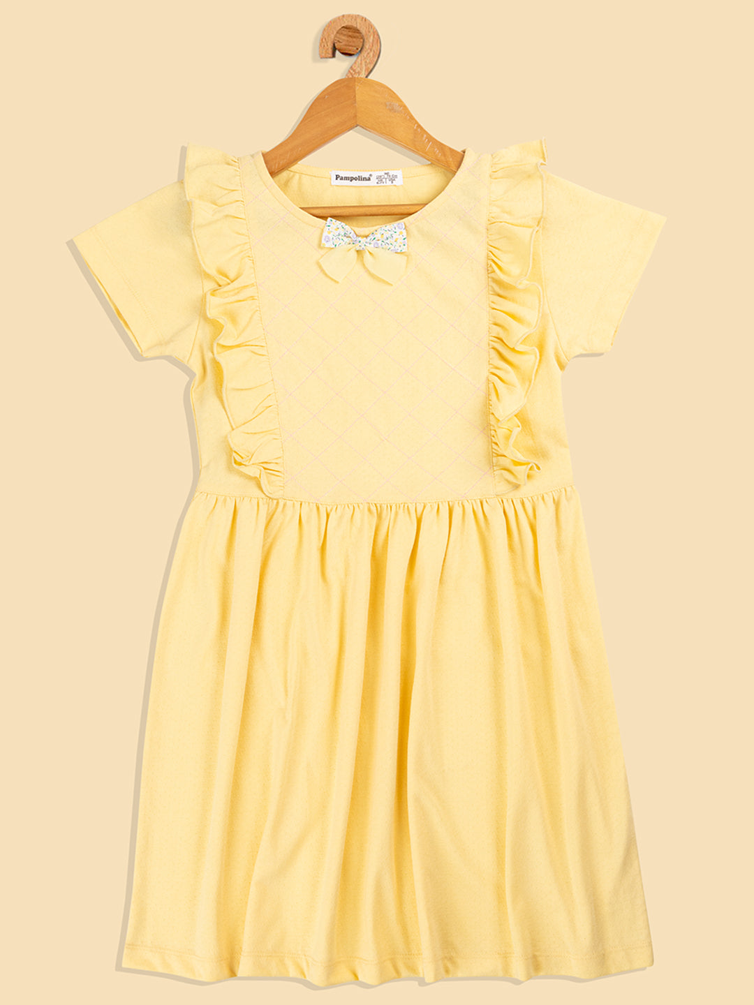 Pampolina Solid Summer Cotton Dress For Baby Girl-Lemon