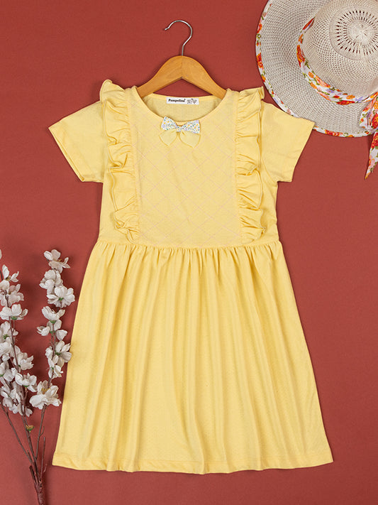 Pampolina  Solid Summer Cotton Dress For Baby Girl-Lemon