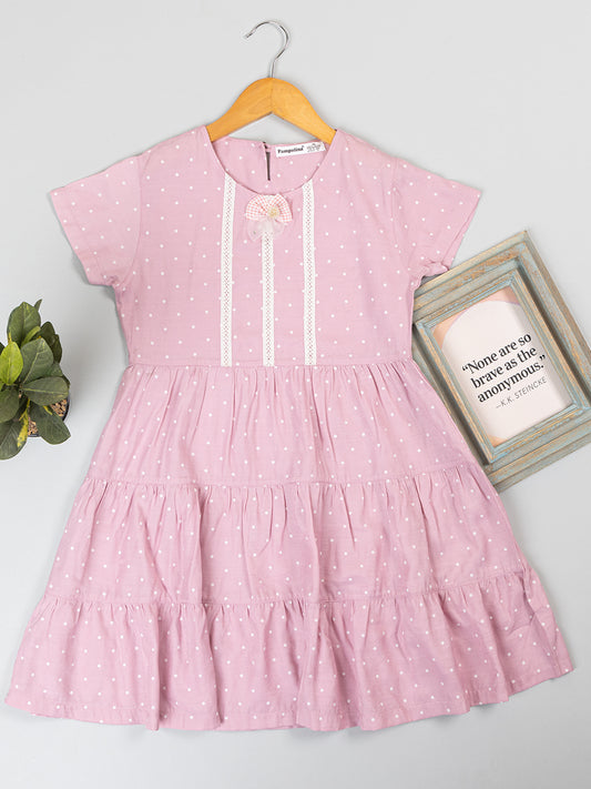 Pampolina  Printed Summer Cotton Dress For Baby Girl- O. PINK