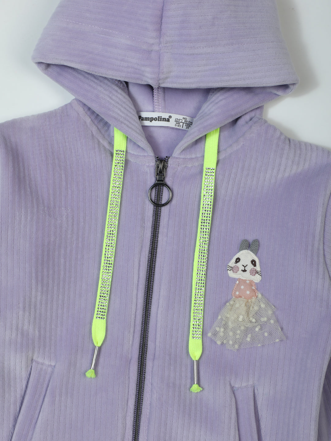 Pampolina Lavender Sharing Sweat-shirt with Rhinestone Zipper and Bunny Applique
