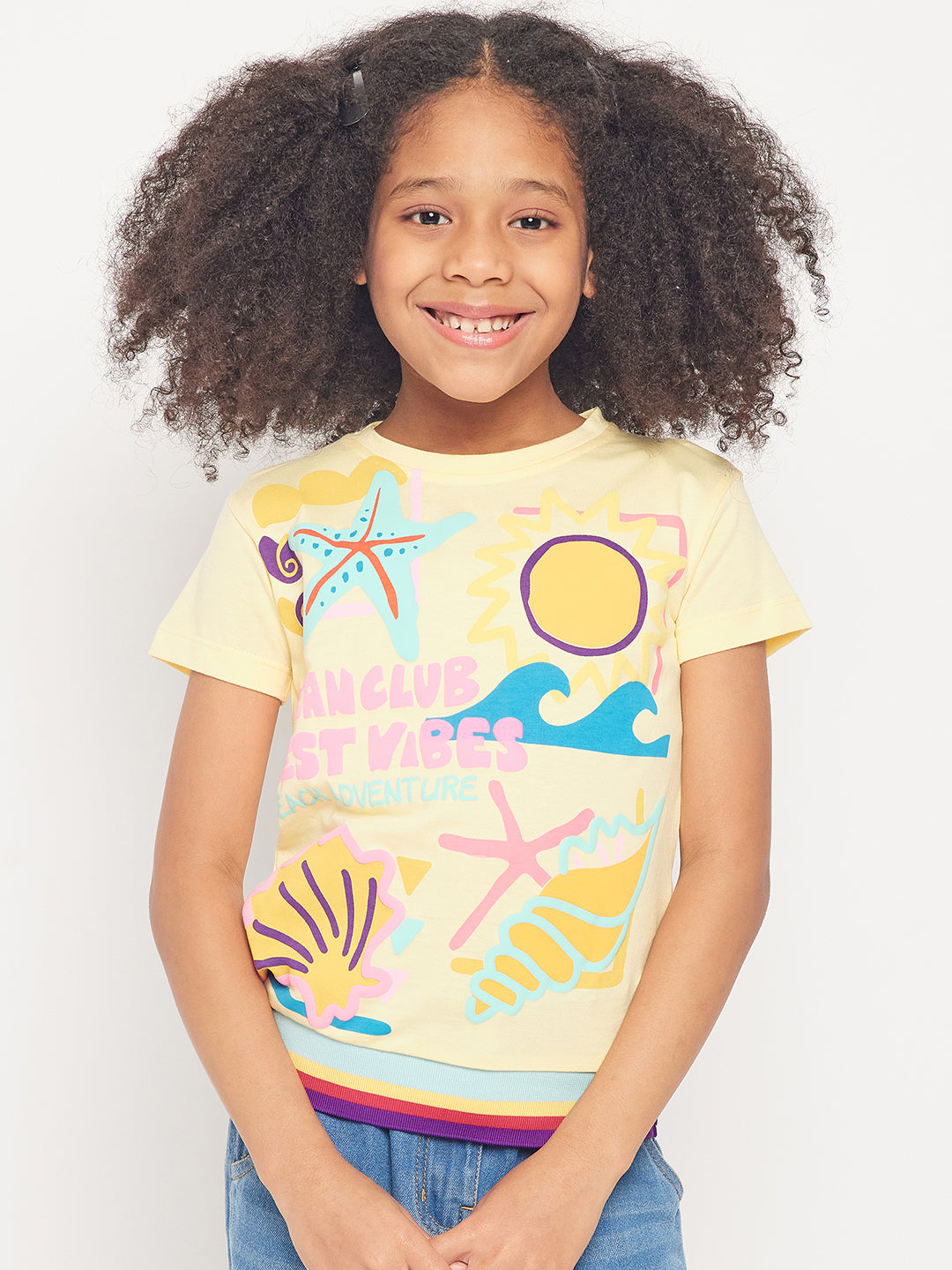Pampolina Girls Graphic Printed Stylish Top-Lemon