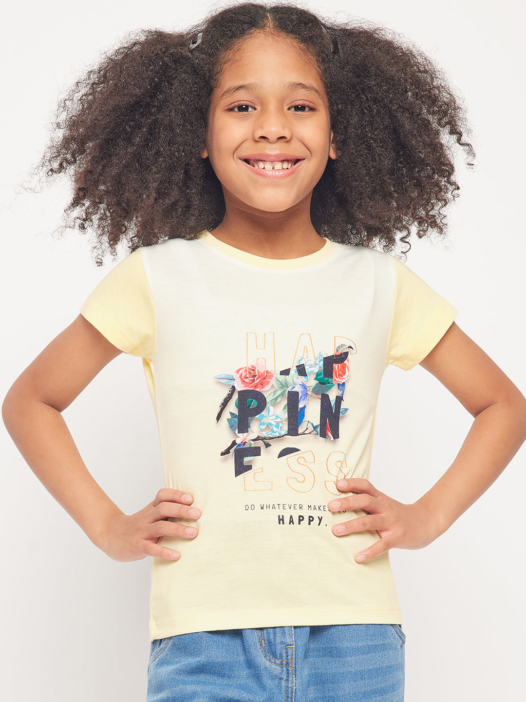 Pampolina Girls Happiness Printed Stretchable Top-Lemon