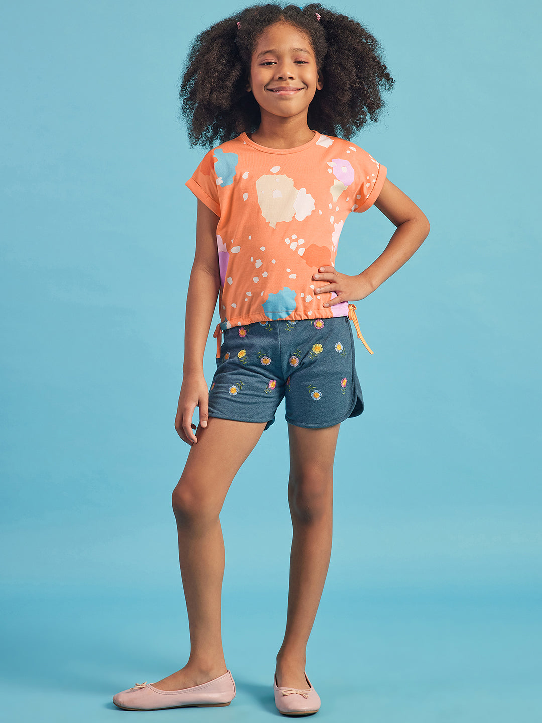 Pampolina Girls Allover Printed Top- Orange