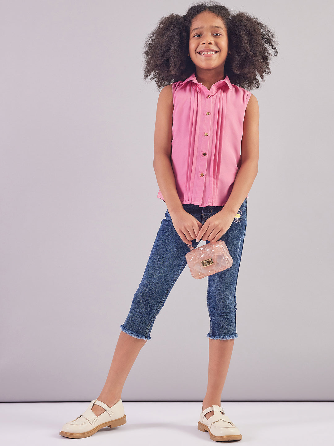 Pamolina Girls Sleeveless Solid Textile Top-Pink