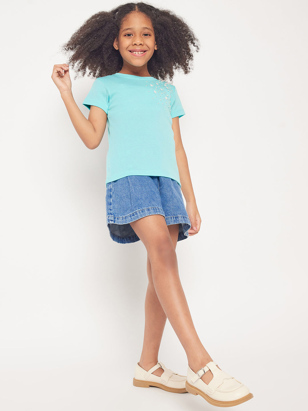 Pampolina Girls Solid Half Sleeve Top- Sky Blue