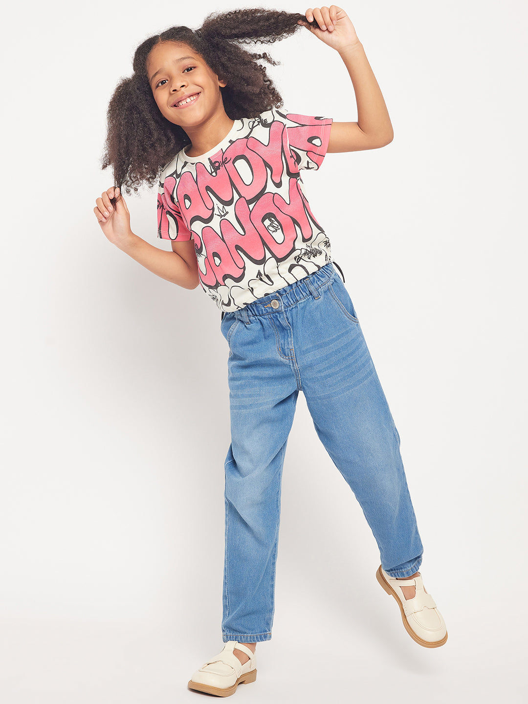 Pampolina Girls Graphic Allover Printed Top-Off-White