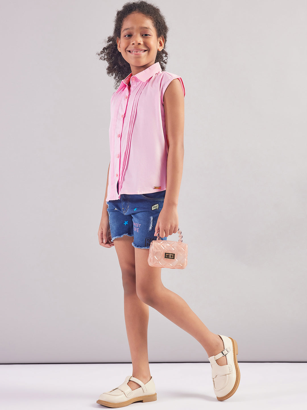 Pampolina Girls Collar Neck Textile Top-Pink