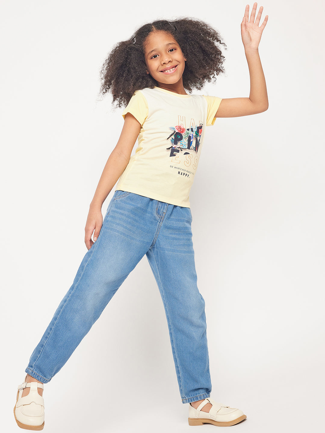 Pampolina Girls Happiness Printed Stretchable Top-Lemon