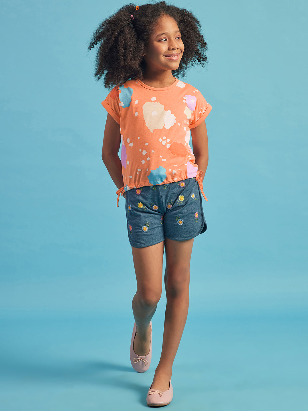 Pampolina Girls Allover Printed Top- Orange