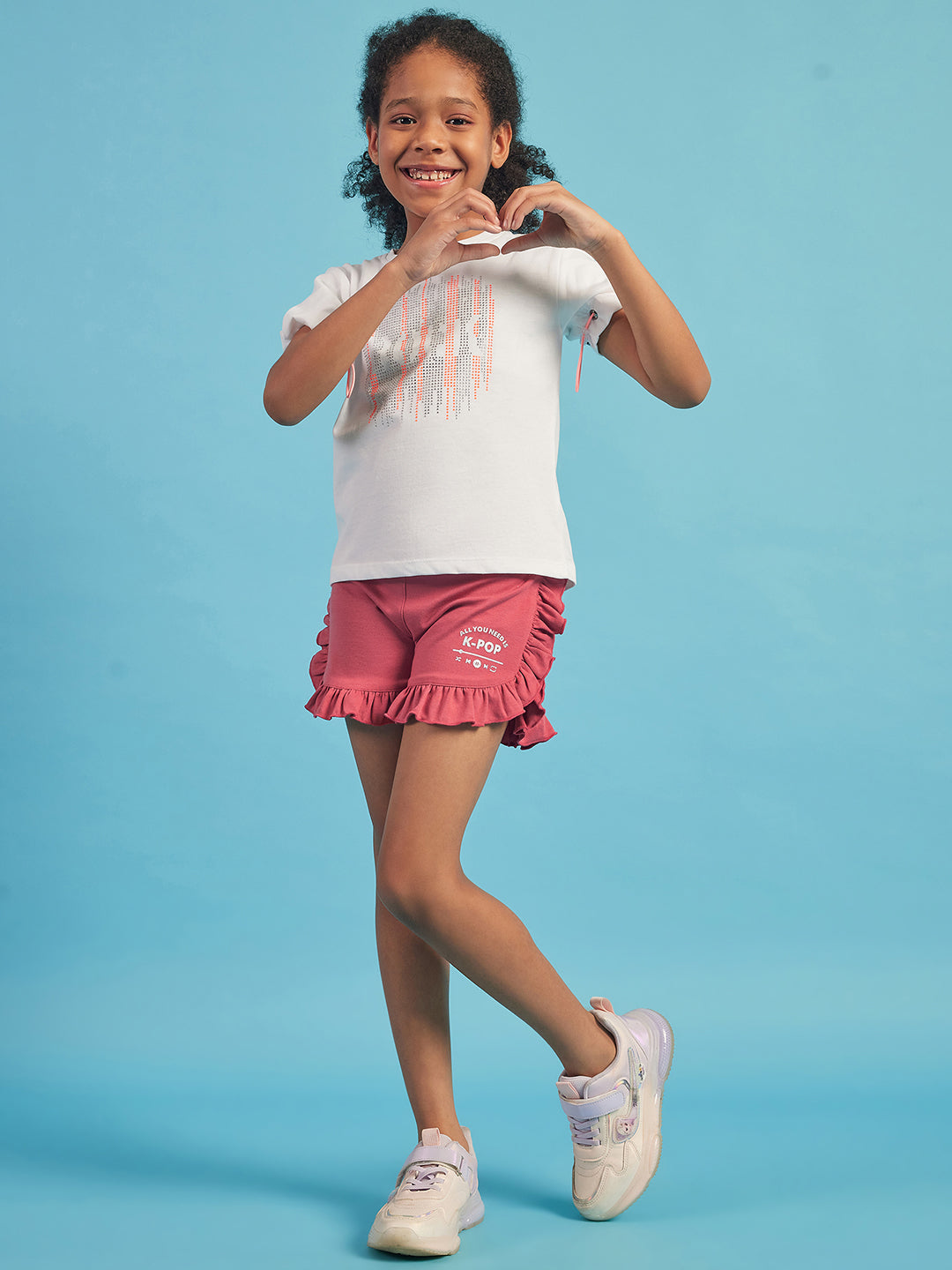 Pampolina Girls Printed Shorts-Coral