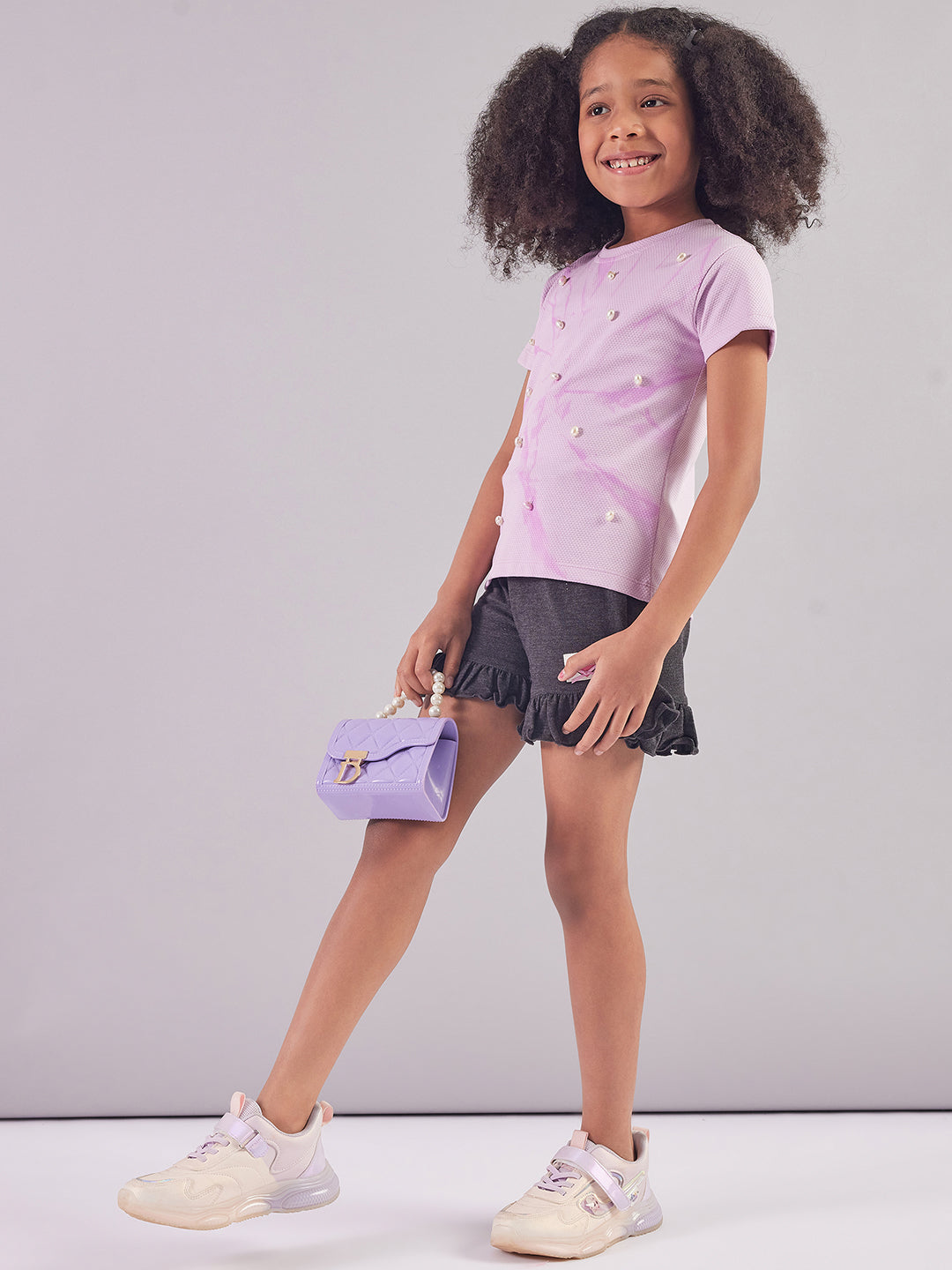 Pampolina Girls Solid Knee Length Shorts- Darkgrey