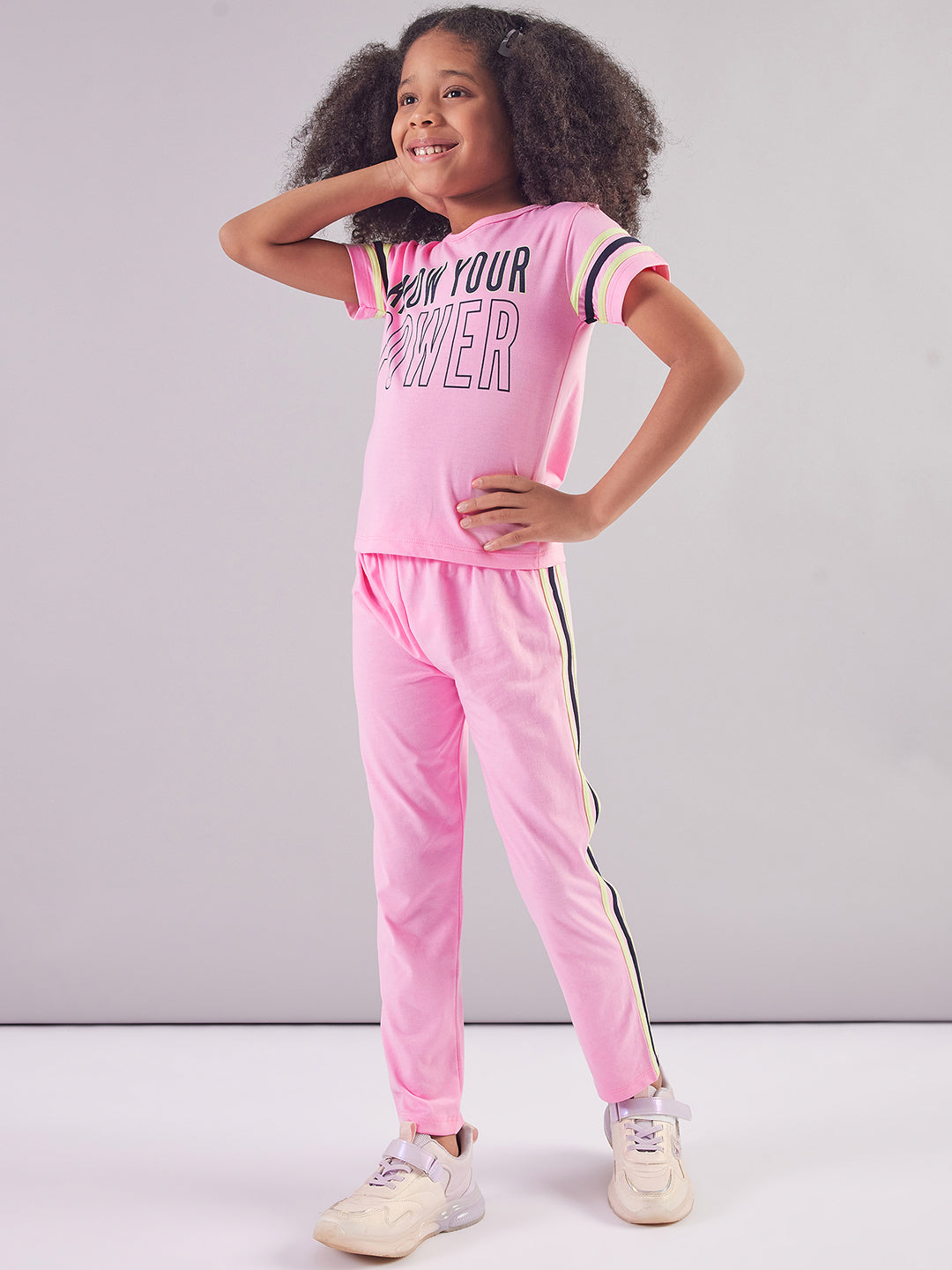 Pampolina Girls Printed Co-Ord Sets-Pink