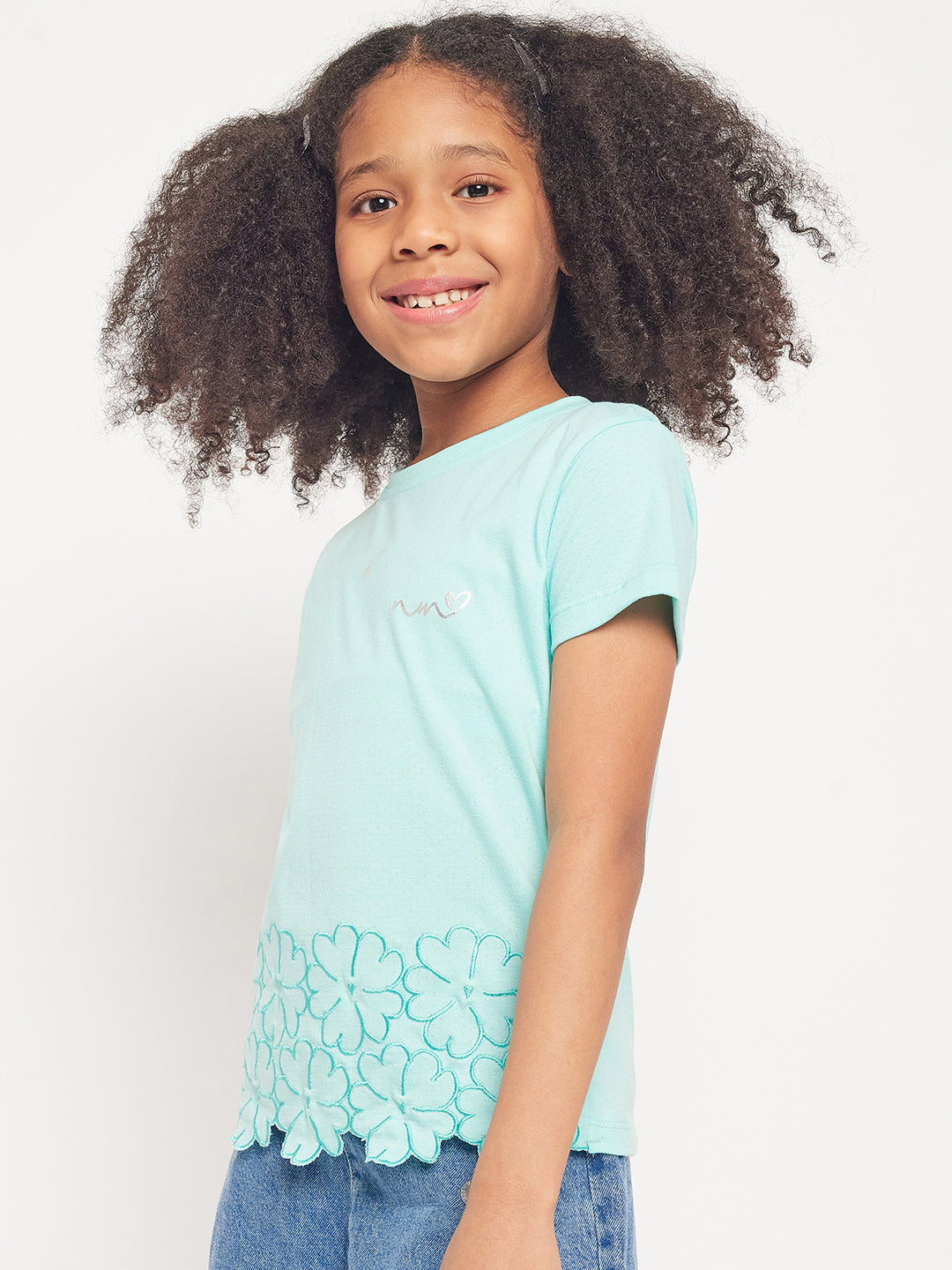 Pampolina Girls Embordering Printed Top- C.Green