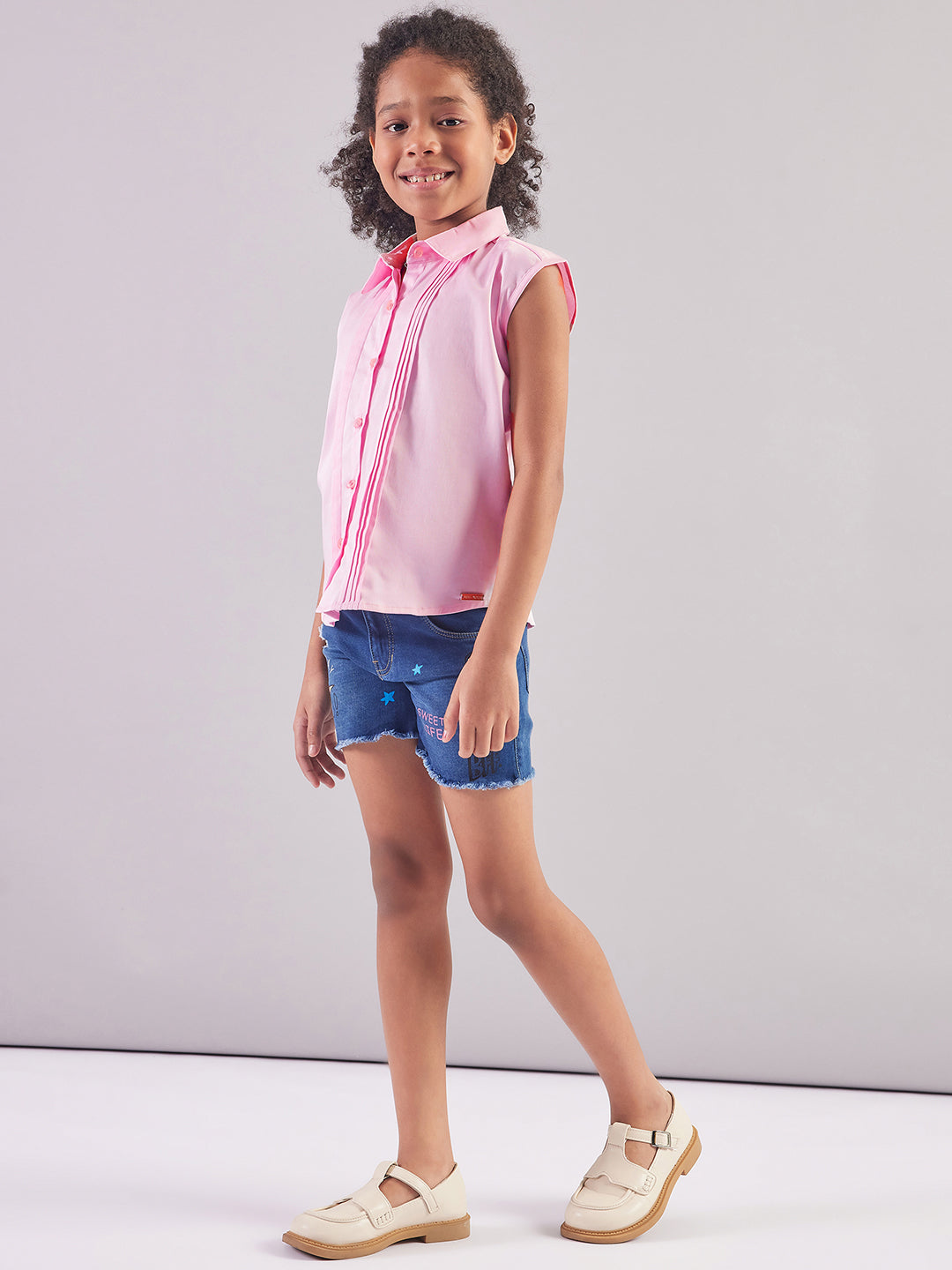 Pampolina Girls Collar Neck Textile Top-Pink