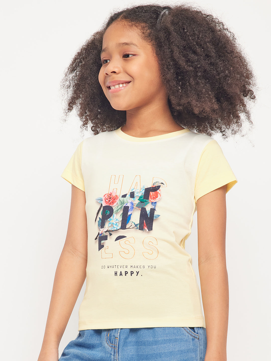 Pampolina Girls Happiness Printed Stretchable Top-Lemon
