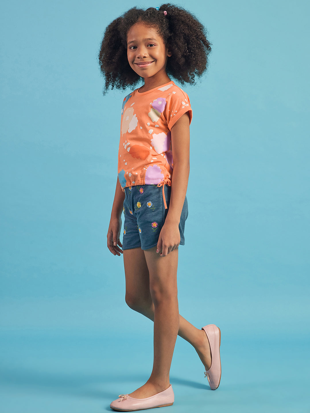 Pampolina Girls Allover Printed Top- Orange