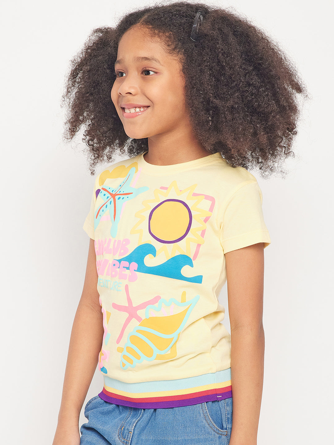 Pampolina Girls Graphic Printed Stylish Top-Lemon