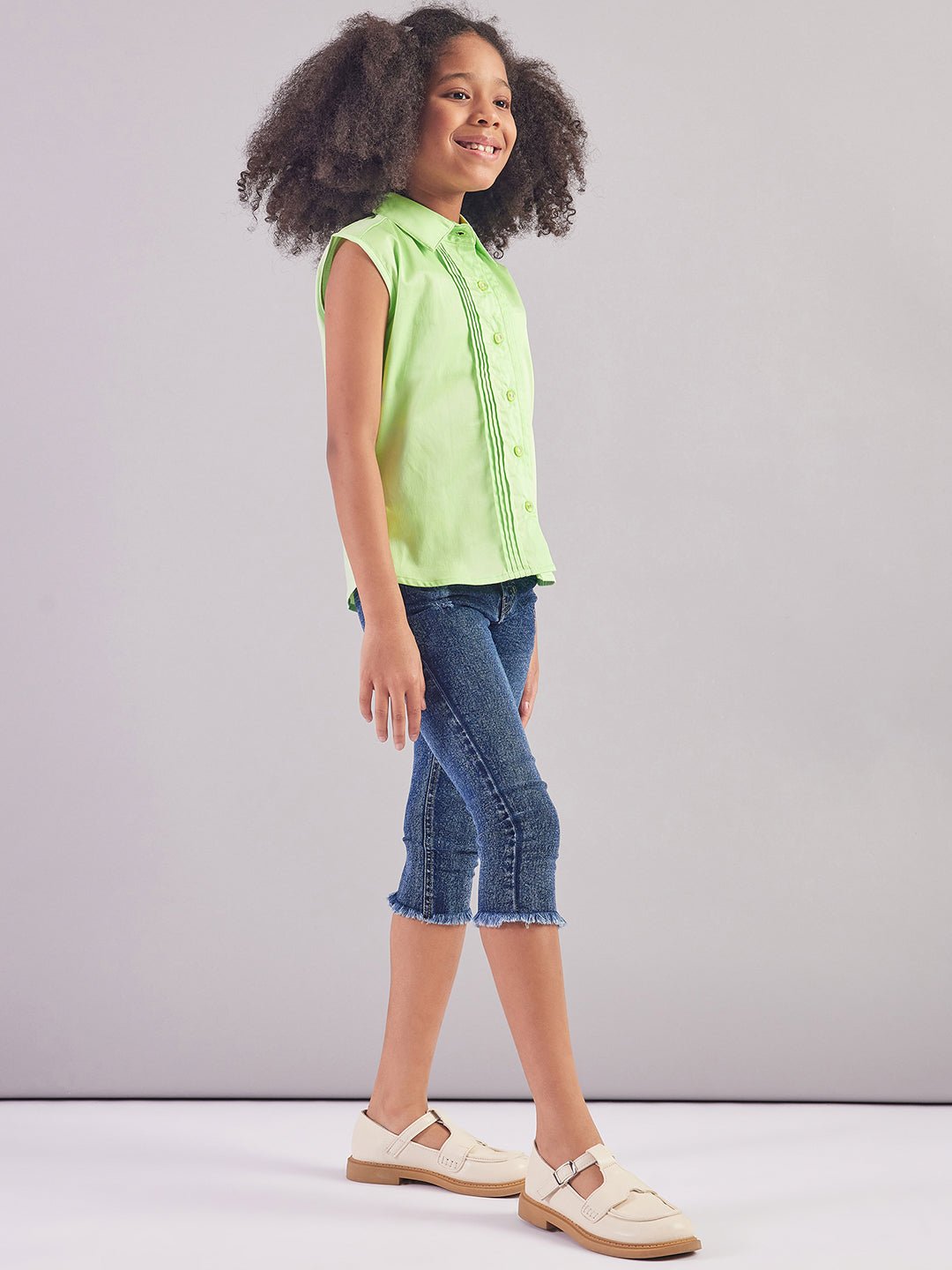 Pampolina Girls Collar Neck Textile Top-Green