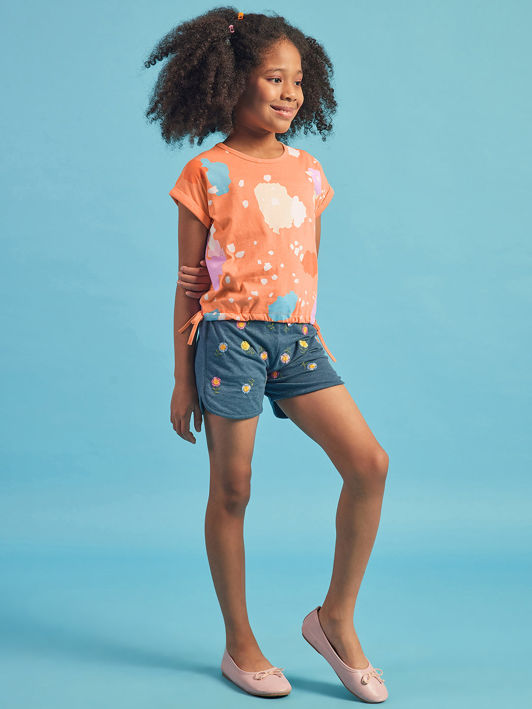 Pampolina Girls Allover Printed Top- Orange