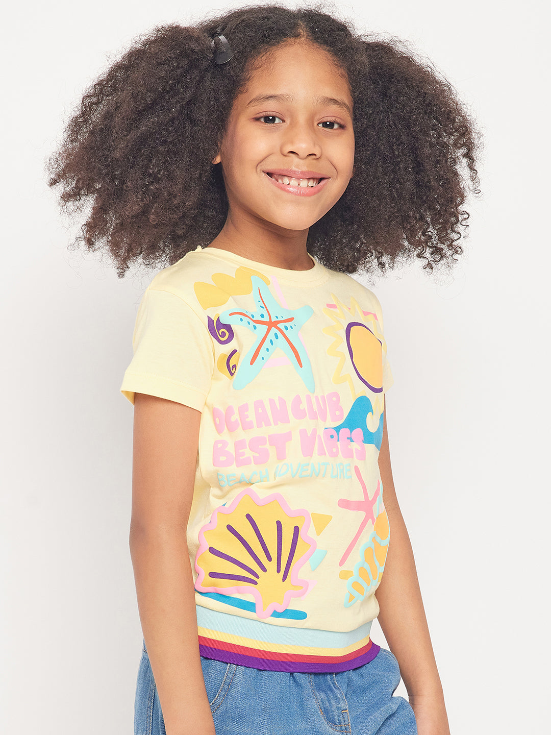 Pampolina Girls Graphic Printed Stylish Top-Lemon