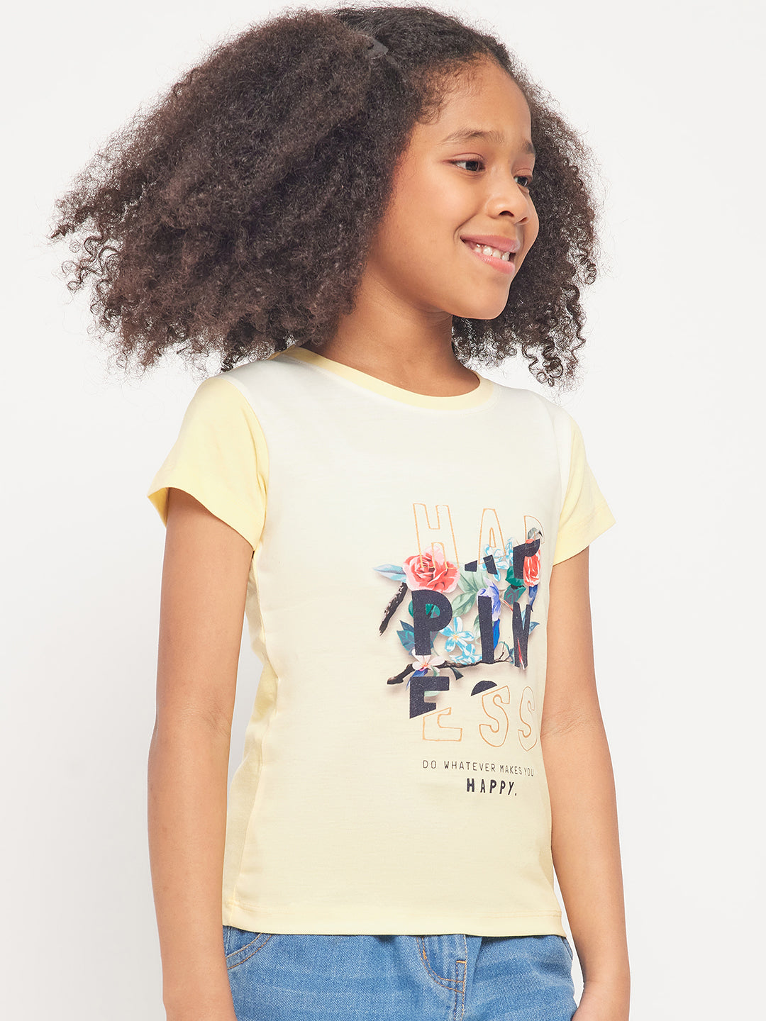 Pampolina Girls Happiness Printed Stretchable Top-Lemon