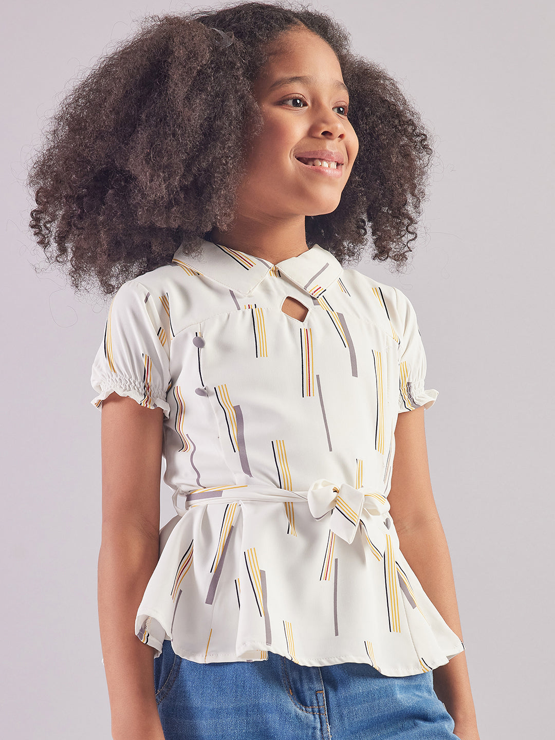 Pampolina Girls Allover Printed Textile Top- Mustard
