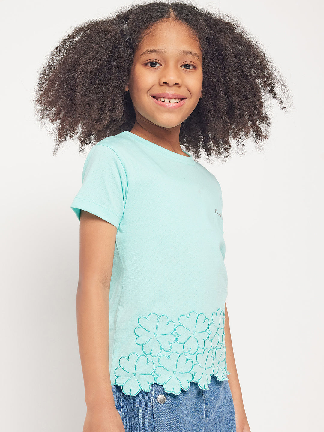 Pampolina Girls Embordering Printed Top- C.Green