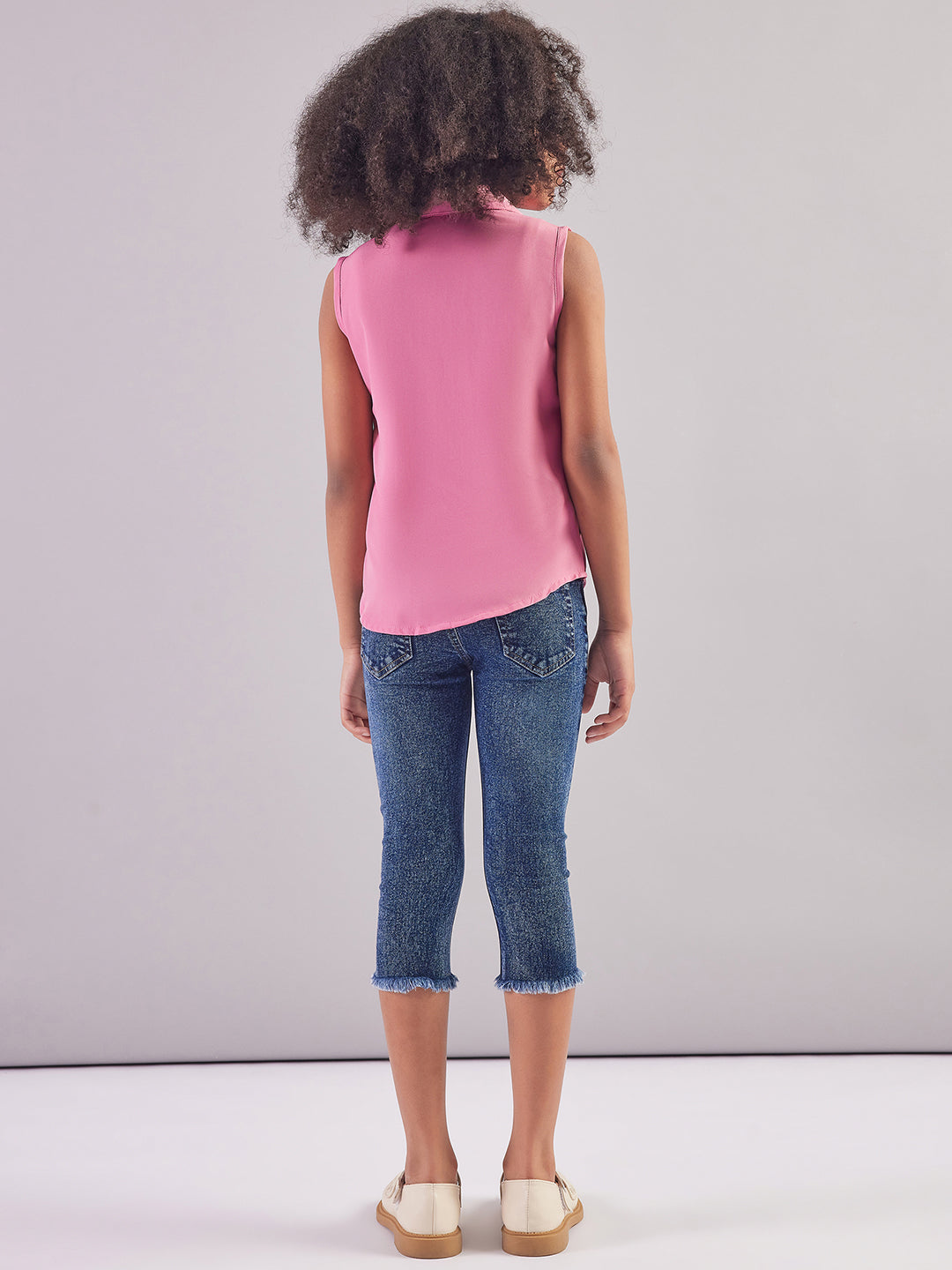 Pamolina Girls Sleeveless Solid Textile Top-Pink