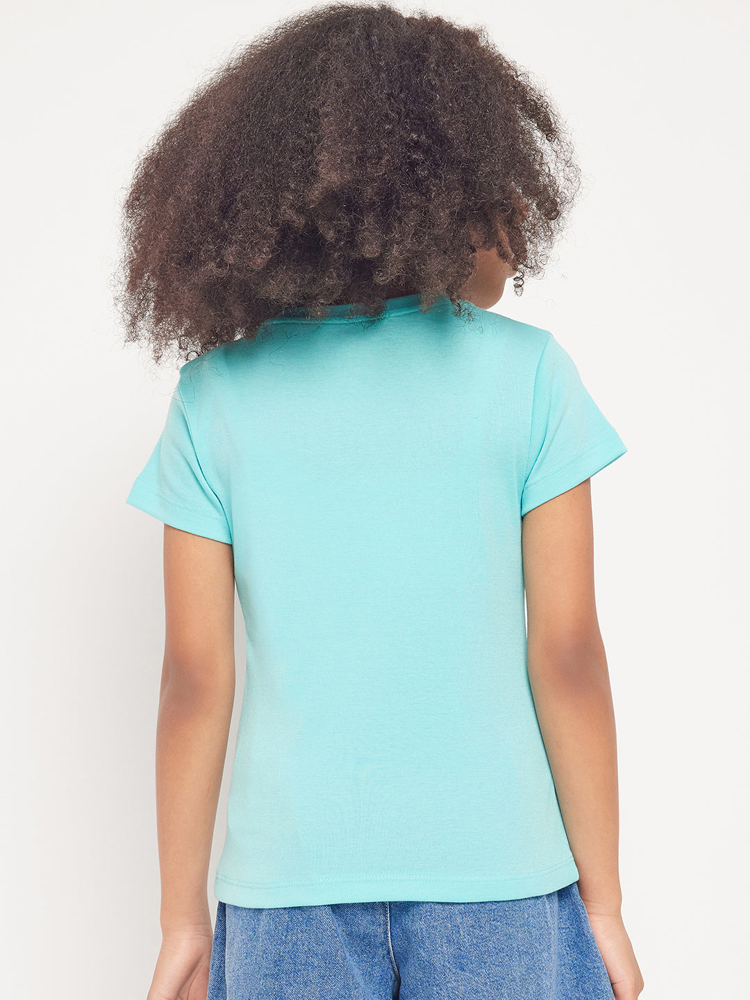 Pampolina Girls Solid Half Sleeve Top- Sky Blue