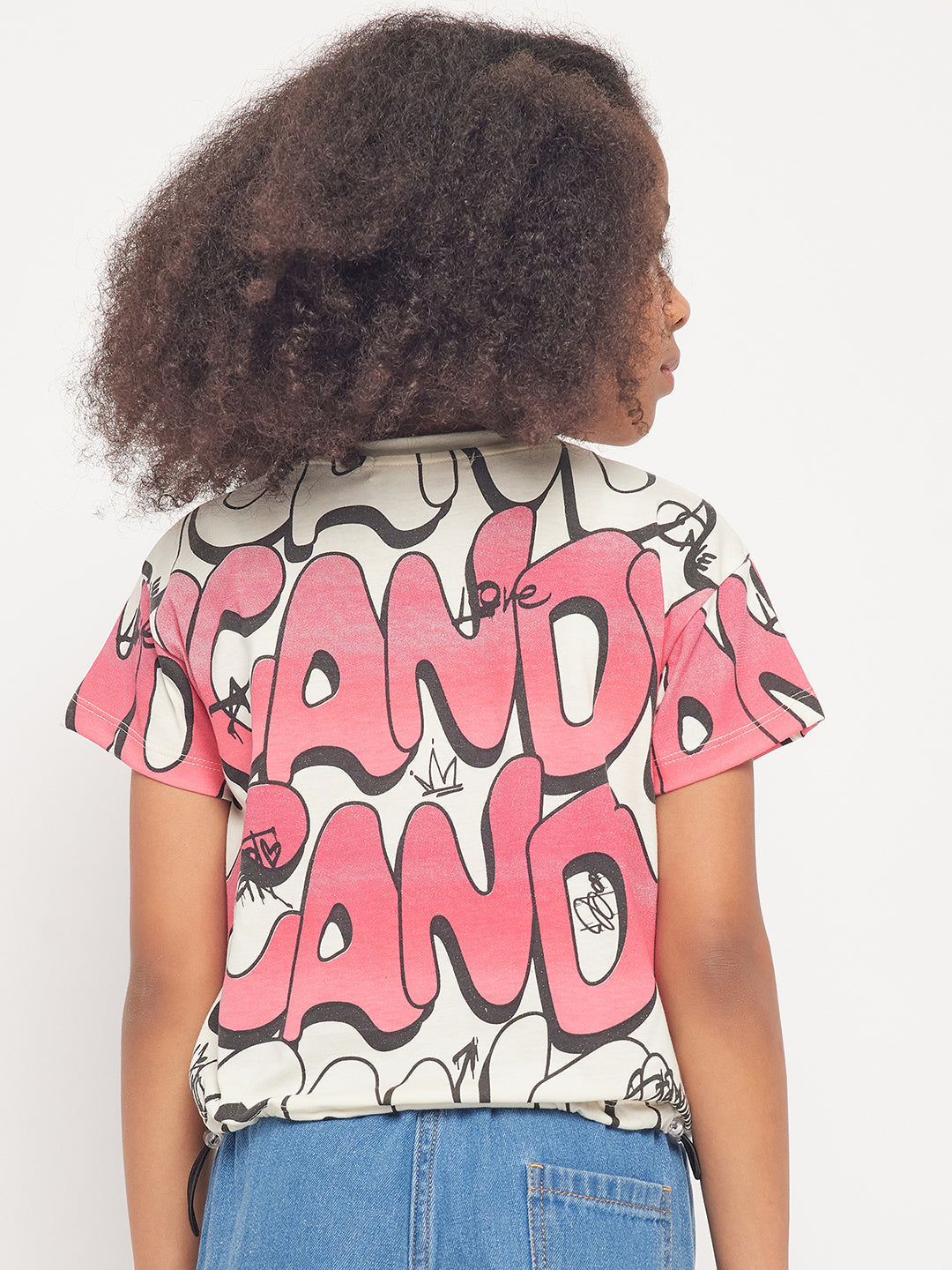 Pampolina Girls Graphic Allover Printed Top-Off-White
