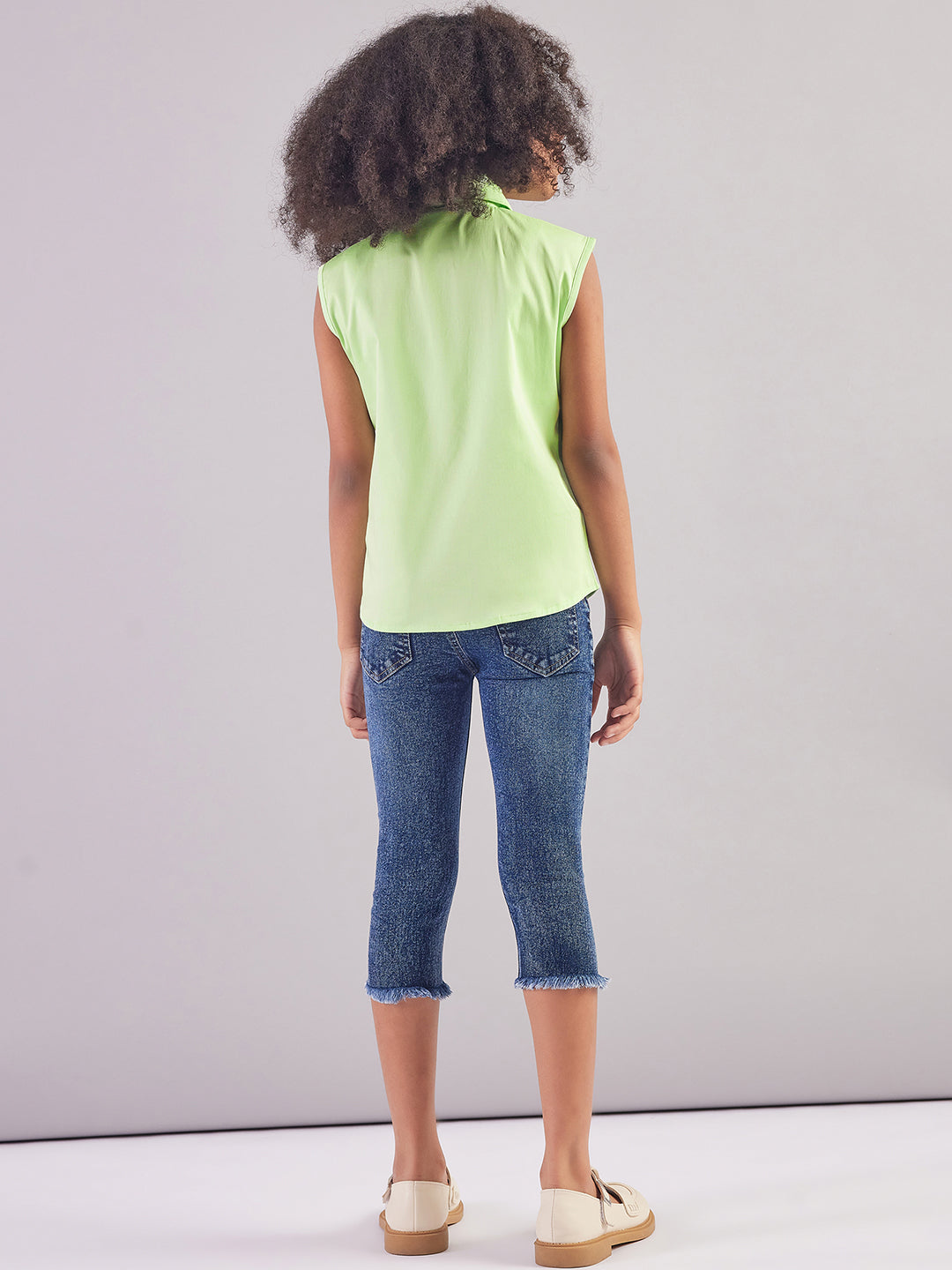 Pampolina Girls Collar Neck Textile Top-Green