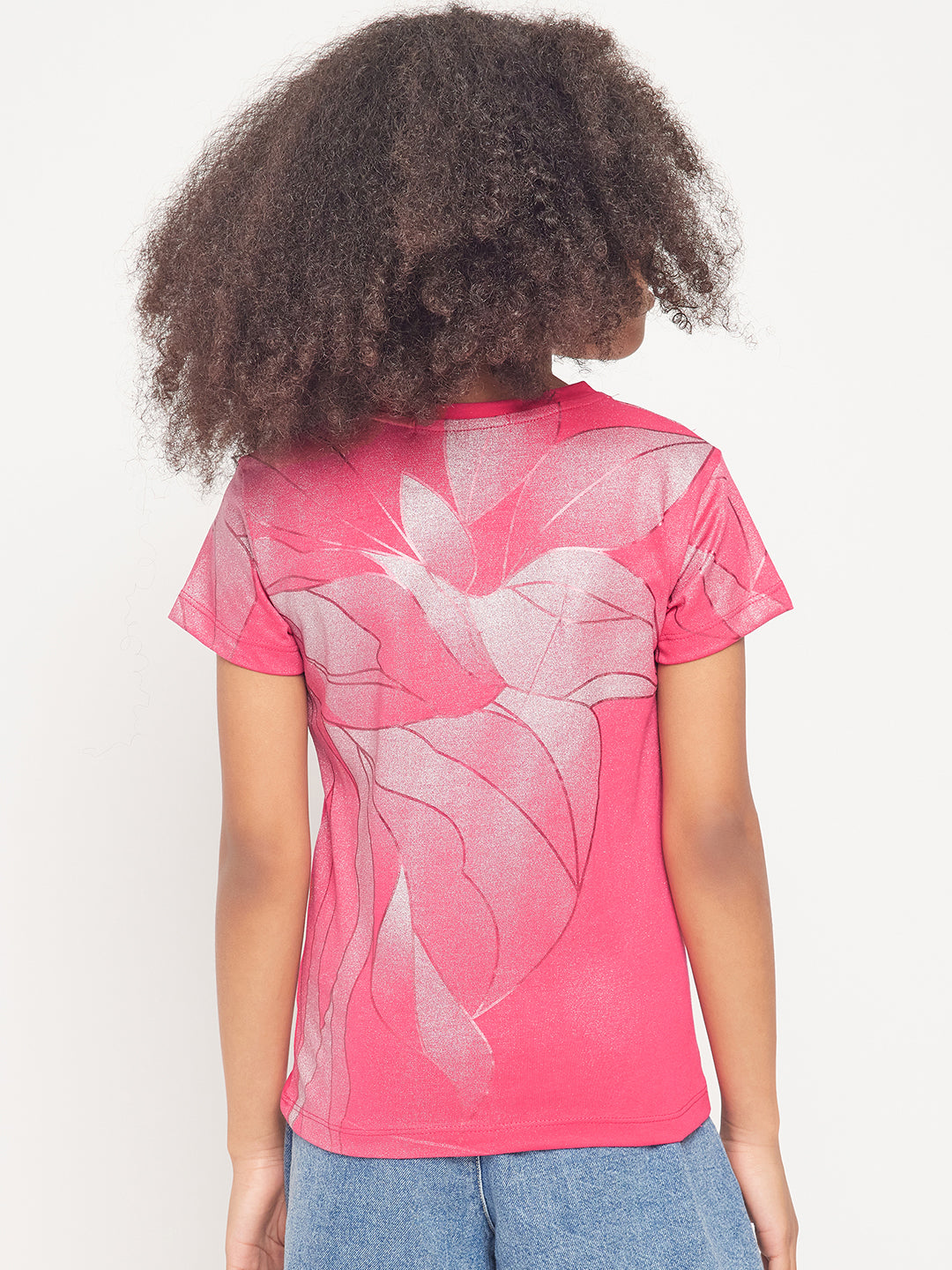 Pampolina Girls Allover Floral Printed Half Sleeve Top-Magenta