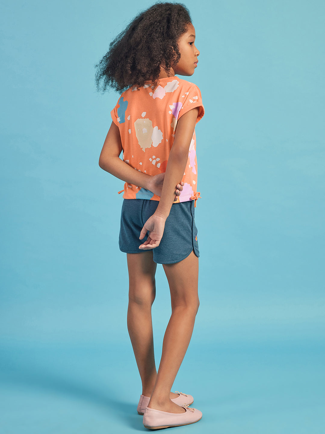 Pampolina Girls Allover Printed Top- Orange