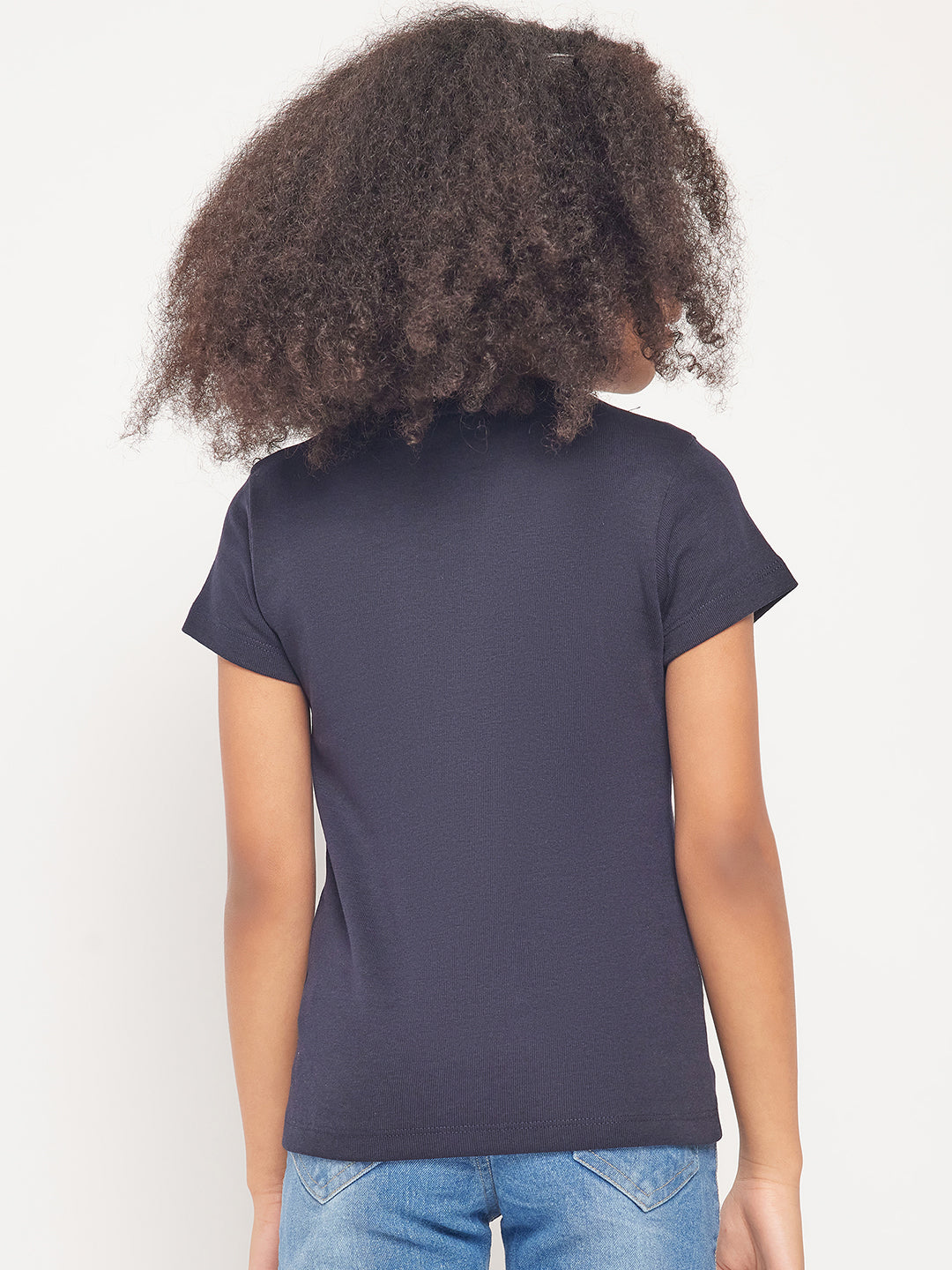 Pampolina Girls Solid Half Sleeve Top- Navy Blue