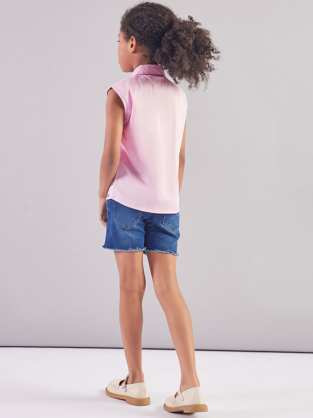 Pampolina Girls Collar Neck Textile Top-Pink