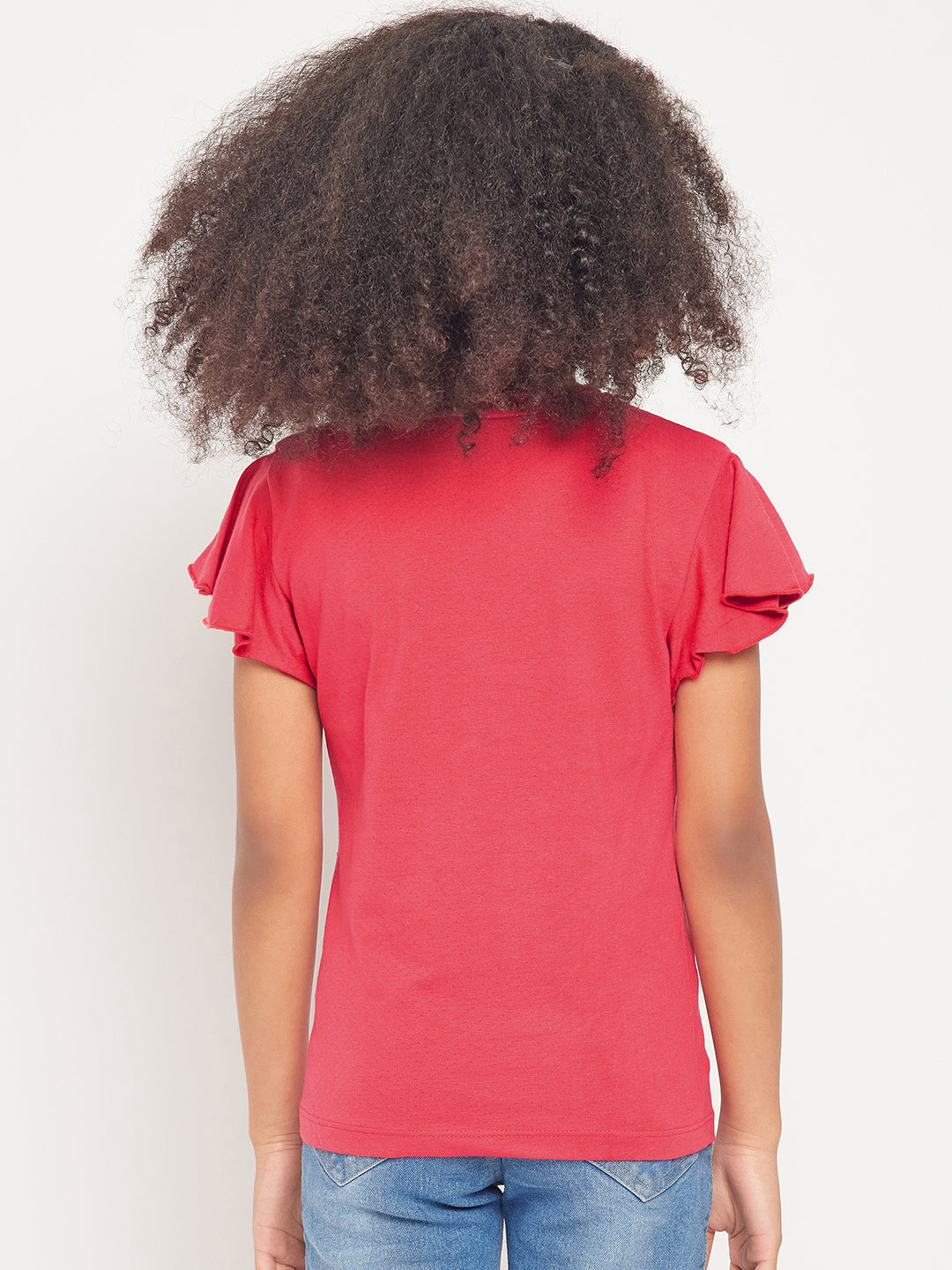 Pampolina Girls Mood Embroidery Printed Top- Coral