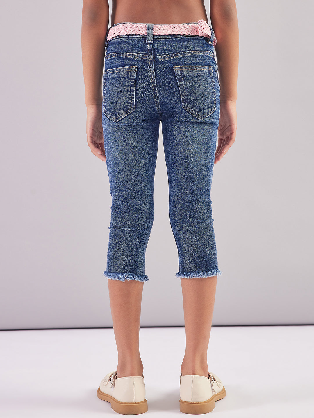 Pampolina Girls Denim Solid Capri- D.Blue