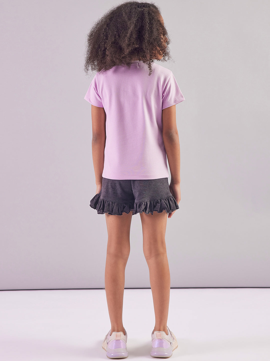 Pampolina Girls Sequined Printed Top- Lavender