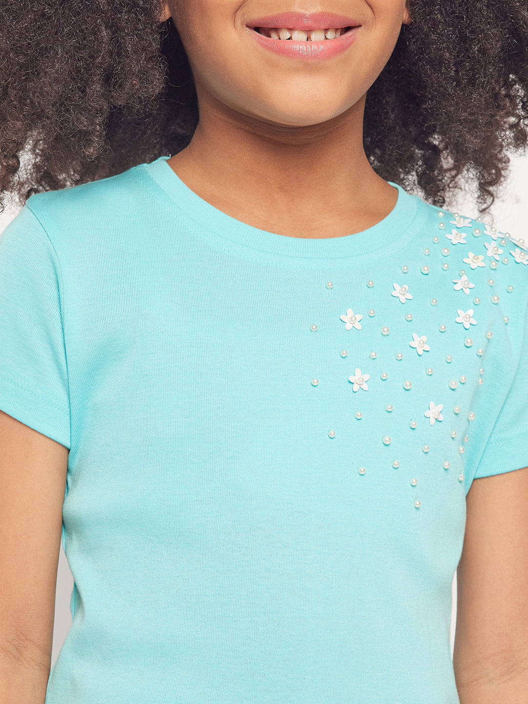 Pampolina Girls Solid Half Sleeve Top- Sky Blue