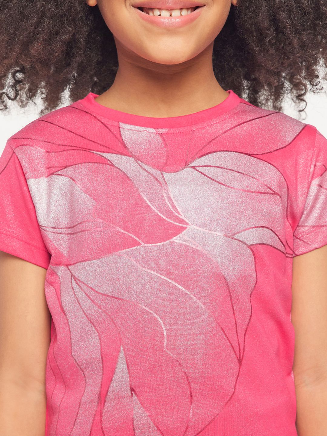 Pampolina Girls Allover Floral Printed Half Sleeve Top-Magenta