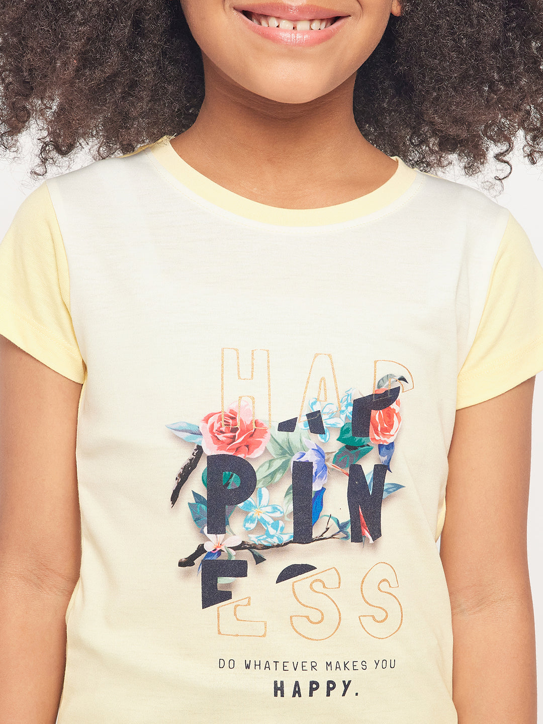 Pampolina Girls Happiness Printed Stretchable Top-Lemon