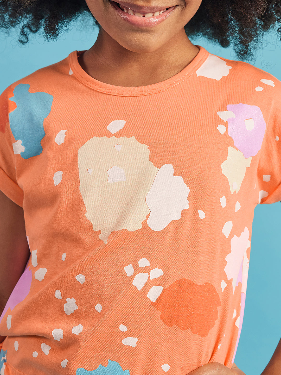 Pampolina Girls Allover Printed Top- Orange