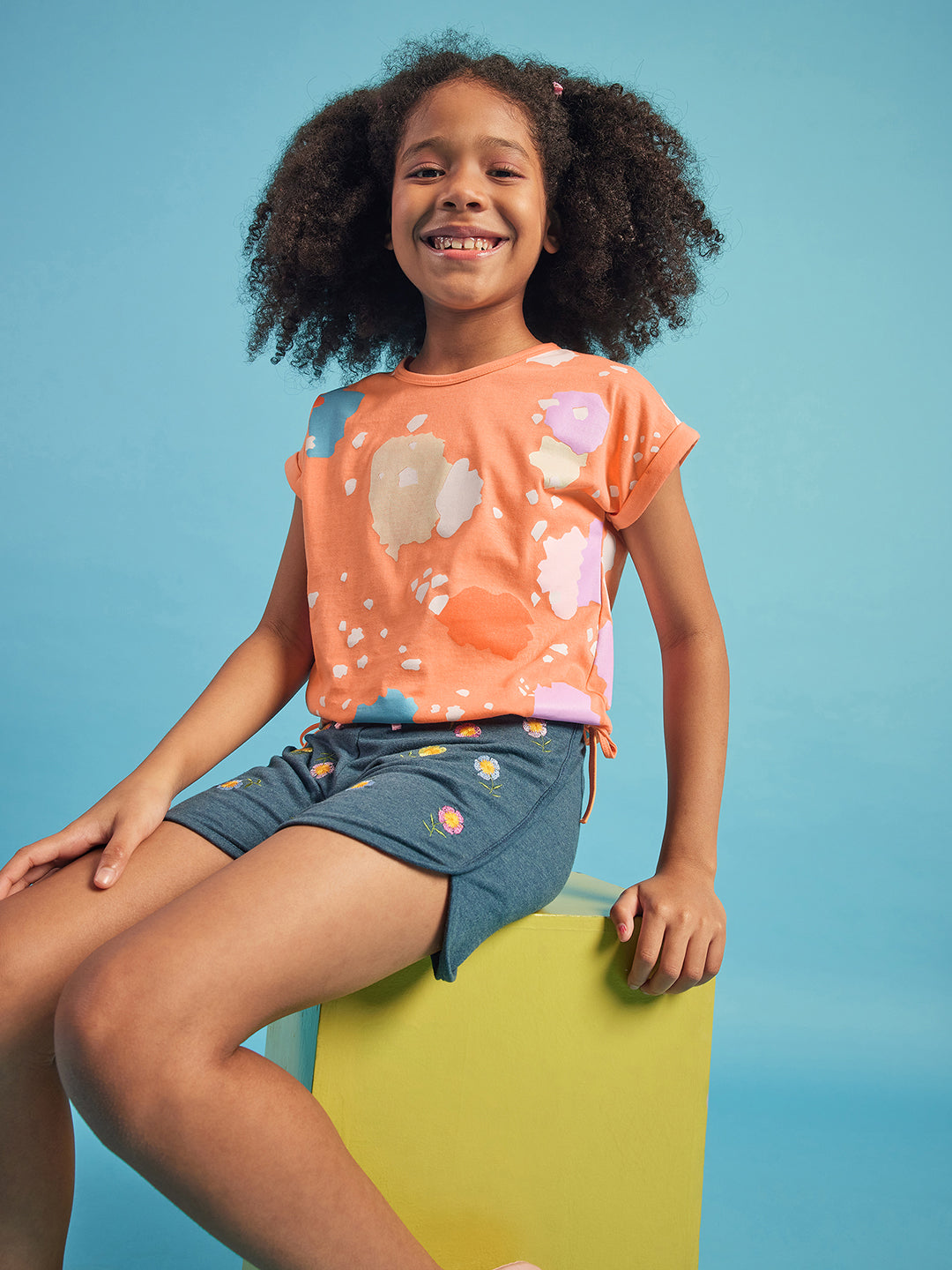 Pampolina Girls Allover Printed Top- Orange