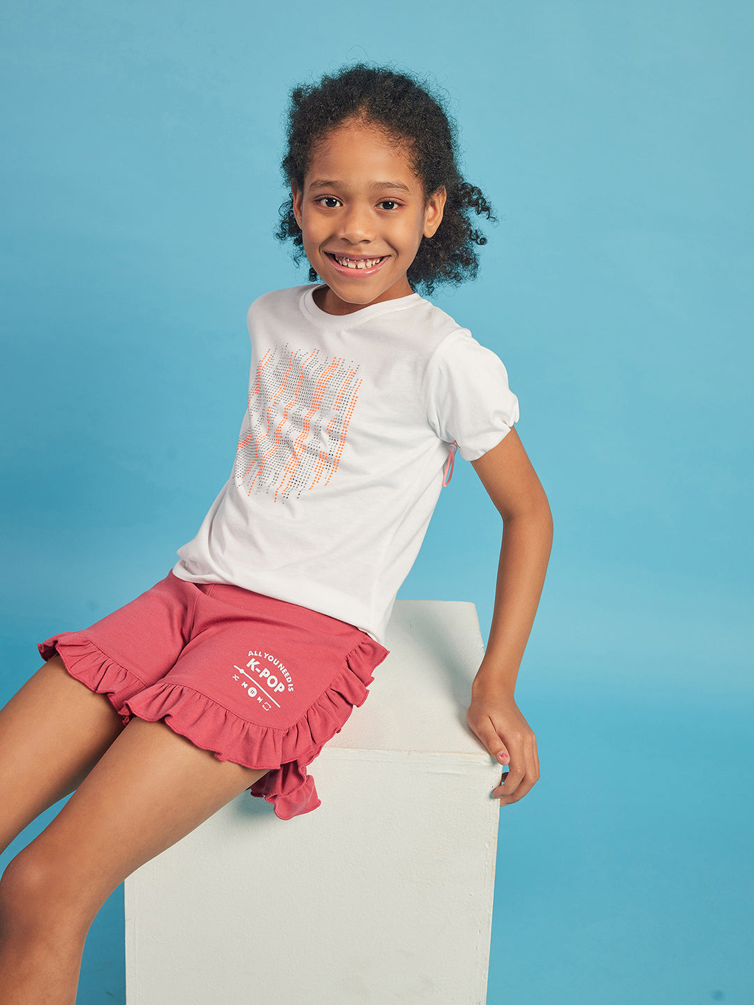 Pampolina Girls Printed Shorts-Coral