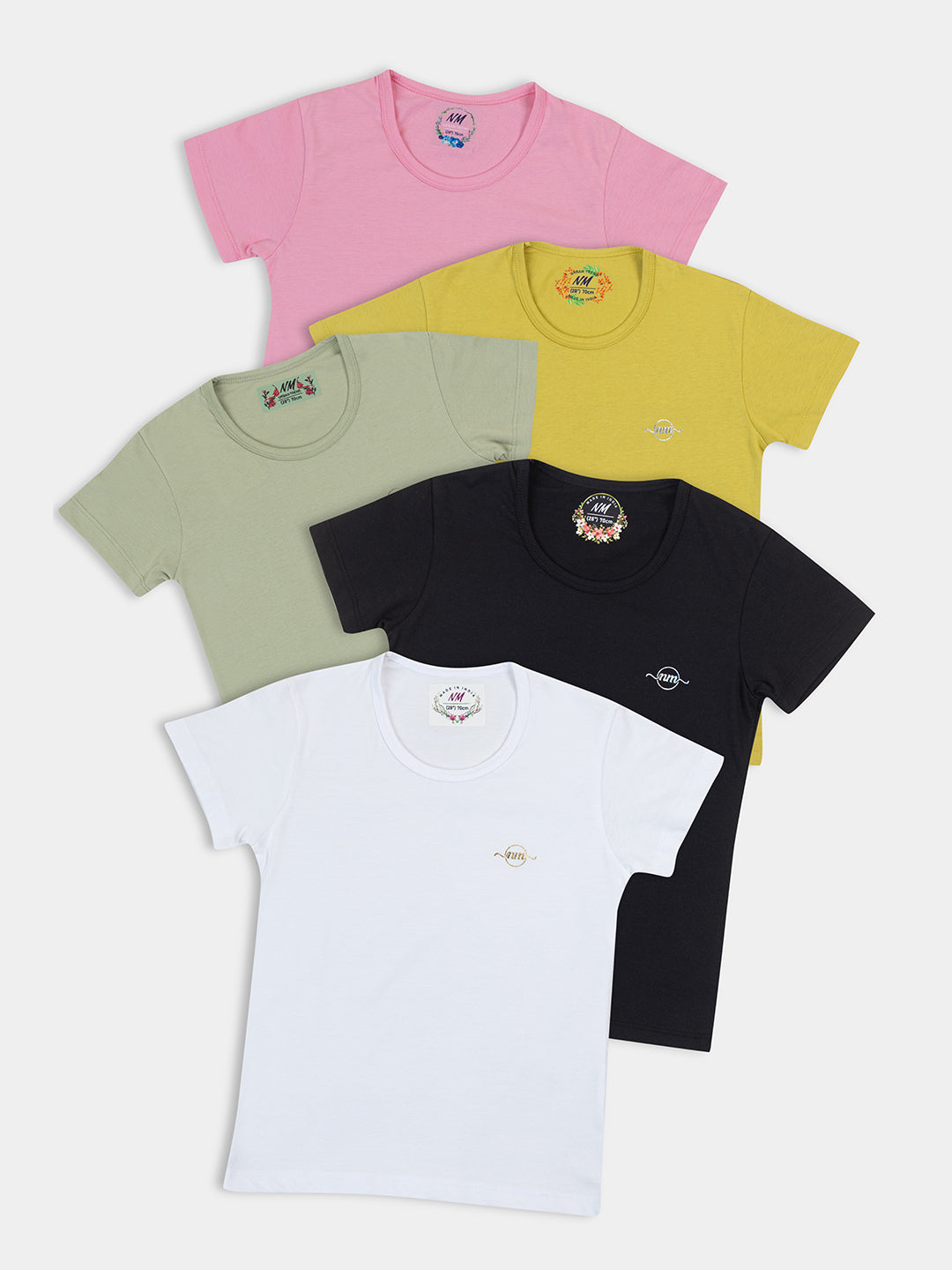 Adorable Girls' Half Sleeve Top 5-Combo: Solid Colors