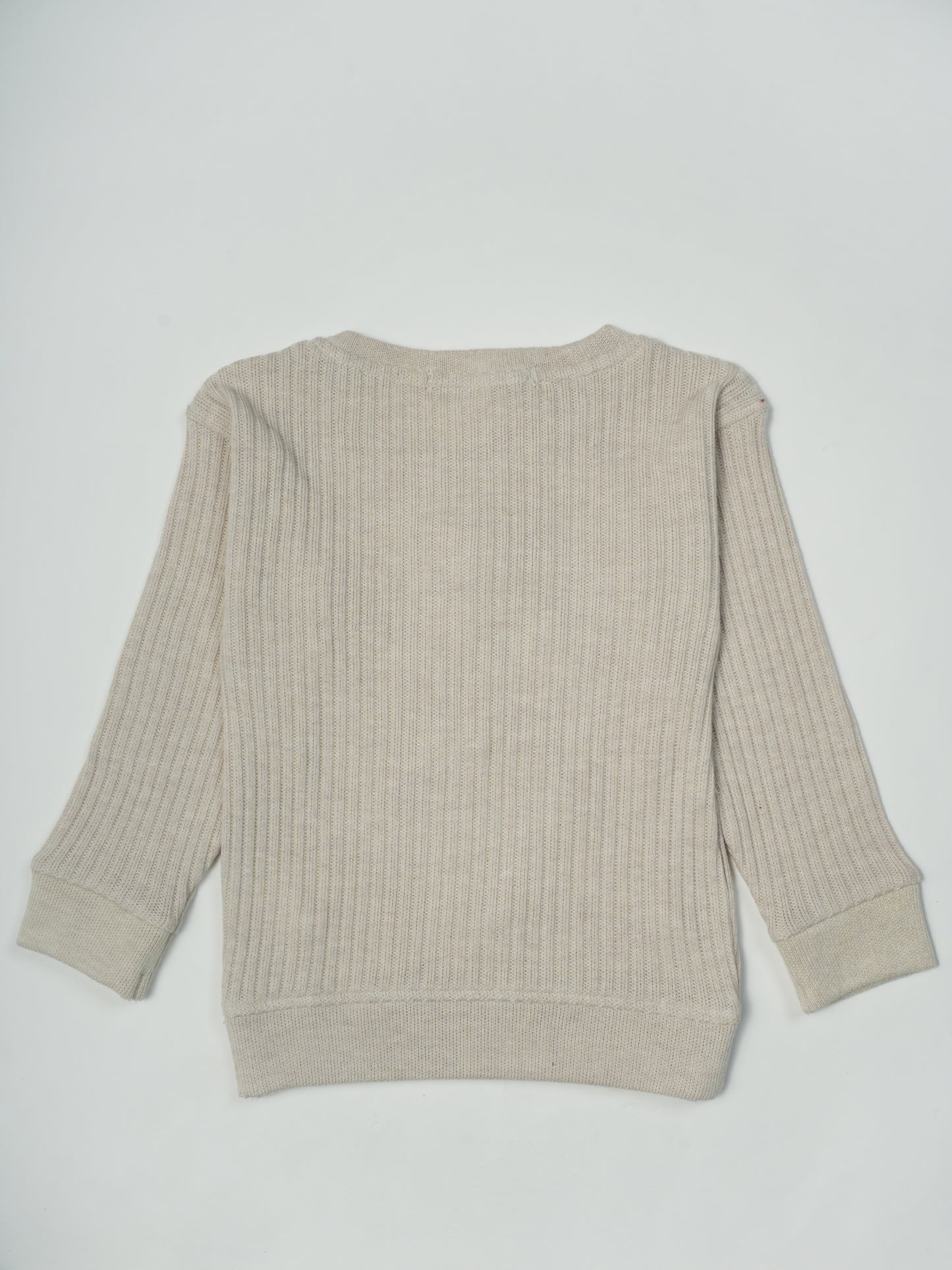 Pampolina Beige Ribbed Sweater with Embroidered Bow and Pearls