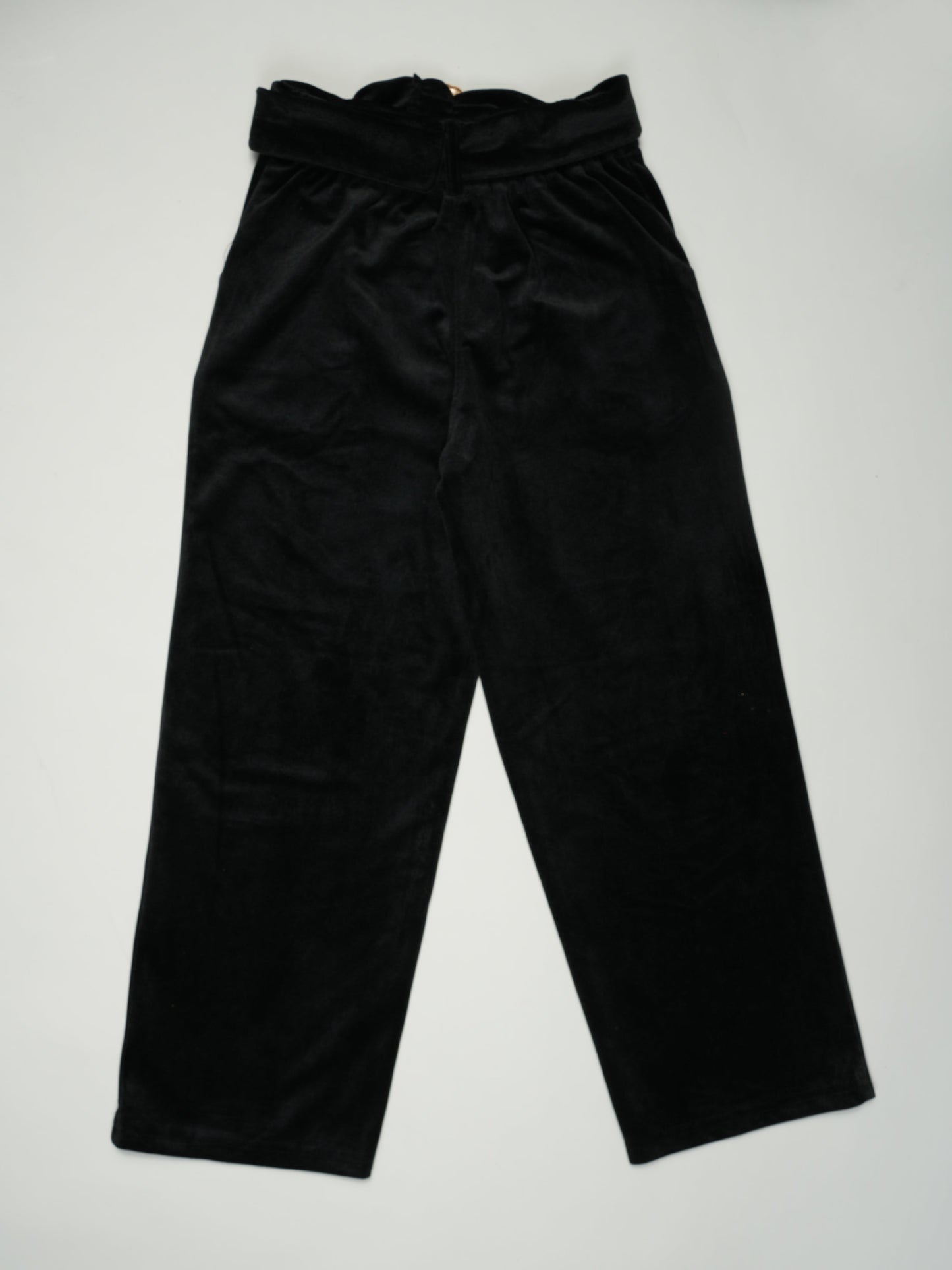 Black Sharing Pants with Gold Belt and Patch Pockets