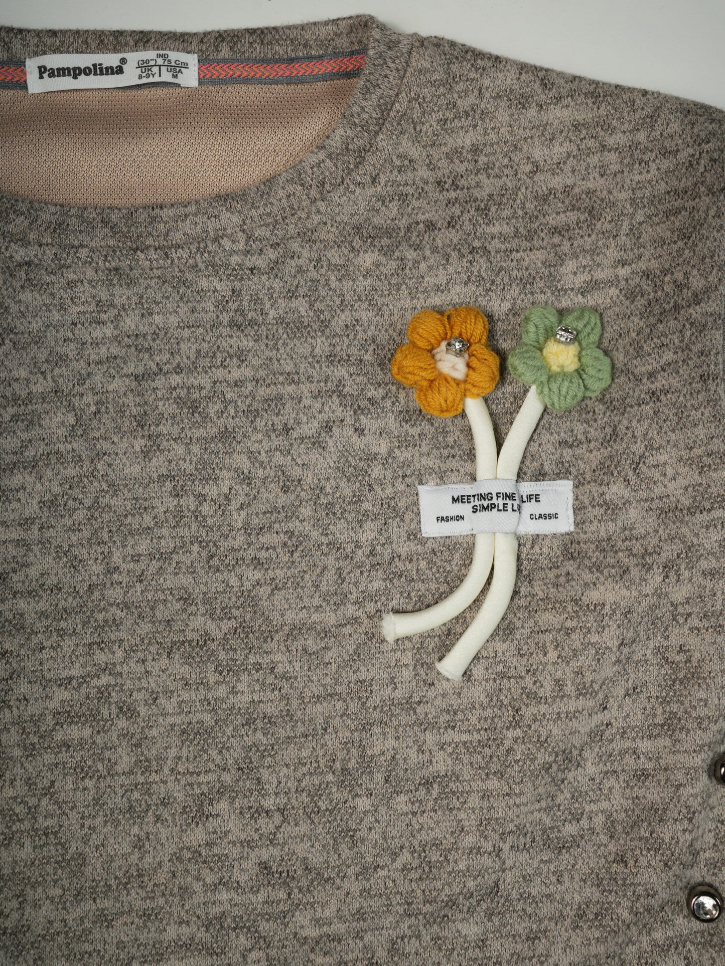 Pampolina Grey Cozy Code Set with Floral Applique